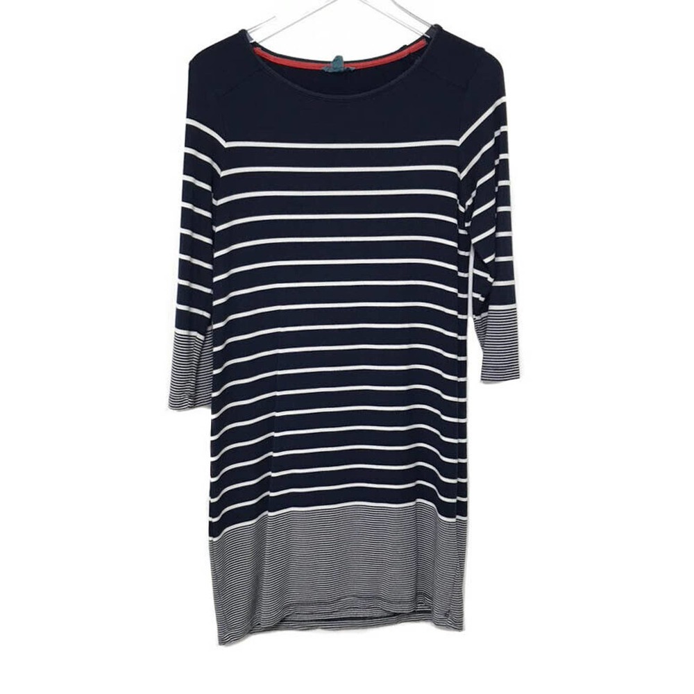 Fleur Bleue Women's Stretch Knit Dress Tunic Stripe Nautical Crewneck Small